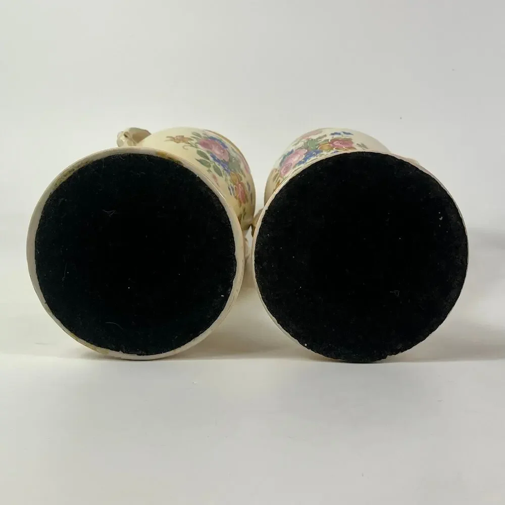 2 Tyndale Porcelain Vases Fine China Double Handle Hand Painted Floral Vintage